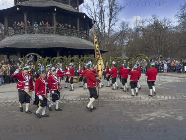 Schaeffler dance in 2026 in the English Garden, behind the Chinese Tower. The event takes place every 7 years between Epiphany and Shrove Tuesday, Munich, Bavaria, Germany
