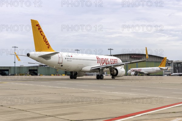 An Airbus A320neo Pegasus Airlines aircraft with the license plate TC-NBL at the airport in Stuttgart, Germany