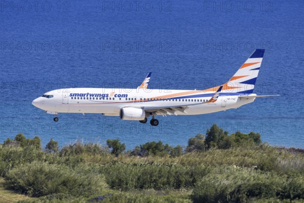 A Smartwings Boeing 737-800 aircraft with the license plate SP-TVZ at Rhodes airport, Greece