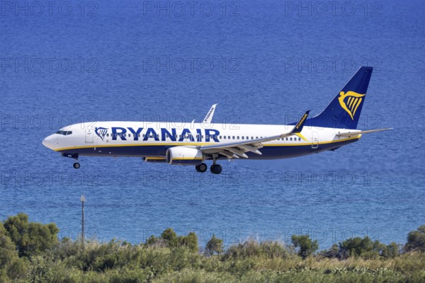 A Ryanair Boeing 737-800 aircraft with the license plate SP-RSR at Rhodes airport, Greece
