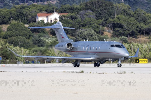 A VistaJet Bombardier Challenger 350 aircraft with the license plate 9H-VCY at Rhodes airport, Greece