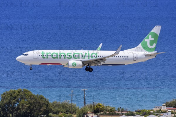 A Transavia France Boeing 737-800 aircraft with the license plate F-HUYQ at Rhodes airport, Greece