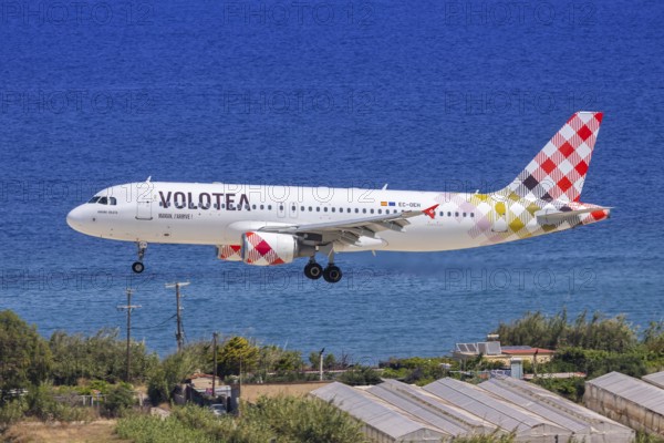A Volotea Airbus A320 aircraft with the EC-ÖH license plate at Rhodes airport, Greece