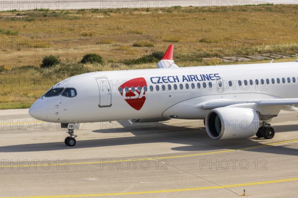 An Airbus A220-300 aircraft operated by CSA Czech Airlines with the license plate OK-EYB at Rhodes airport, Greece