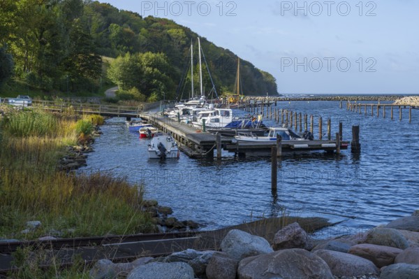 Motor boats in the harbor, Hankenufer, Lohme, Jasmund, Rügen, island, Baltic Sea, Mecklenburg-Western Pomerania, Germany