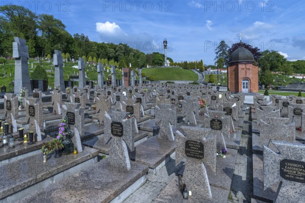 Graves of Ukrainian soldiers in an area of Lützenhofer Cemetery Lychakivsky Cemetery, Lviv, Galicia, Ukraine