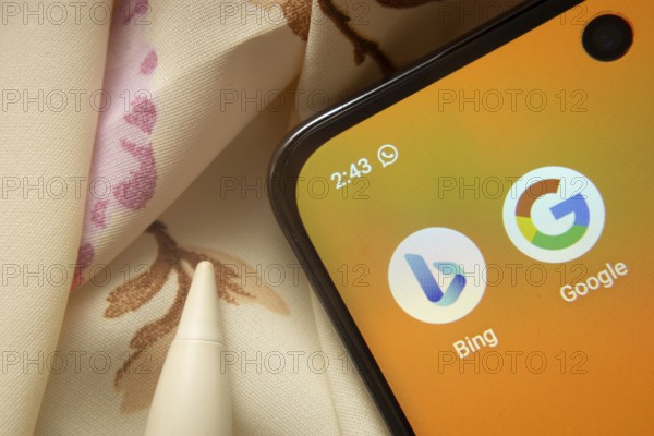 Dhaka, Bangladesh- 07 May 2025: Microsoft Bing and Google Search app icon is seen on smartphone
