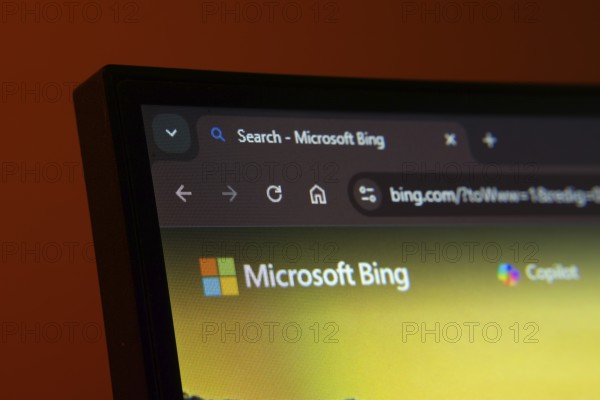 Dhaka, Bangladesh- 02 June 2025: Close-up of a computer screen displaying the Microsoft Bing web interface in dark mode
