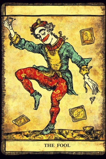 Classical representation of tarot card The Fool symbolizing innocence, freedom, originality, foolishness, idealism, youth, spontaneity, AI generated