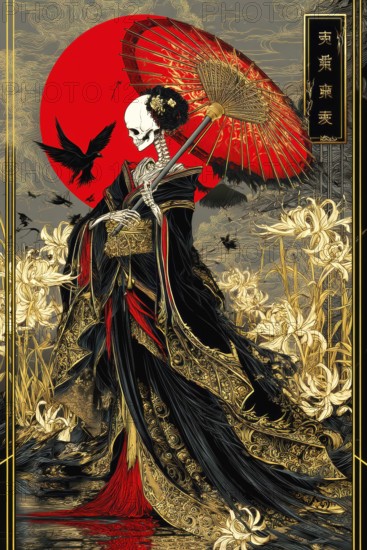 Modern representation of tarot card The Death symbolizing spiritual transformation, new beginnings, endings, change, transition, AI generated