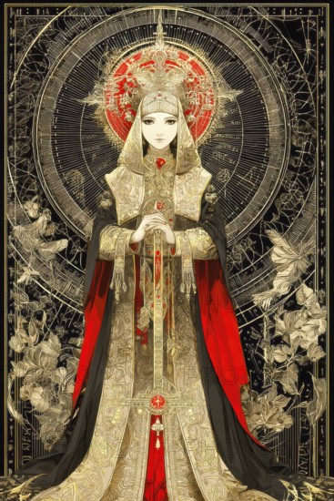 Modern representation of tarot card The Empress symbolizing fertility, motherhood, beauty, femininity, pregnancy, harmony, AI generated