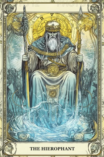 Modern representation of tarot card The Hierophant symbolizing tradition, conventional, conformity, religion, beliefs, mentor, guidance, AI generated