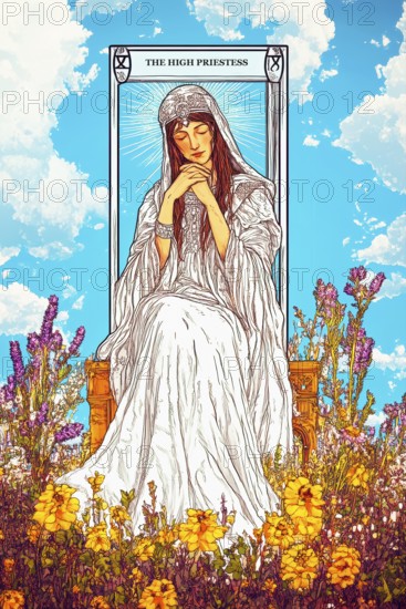 Classical representation of tarot card The High Priestess symbolizing desirability, mystery, sensuality, spirituality, intuition, creativity, fertility, AI generated