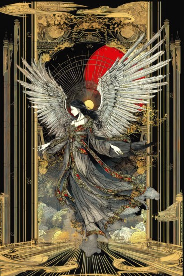 Modern representation of tarot card The Temperance symbolizing balance, peace, moderation, harmony, patience, tranquility, AI generated