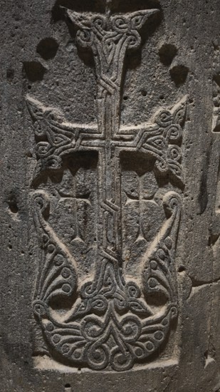 A richly decorated stone cross with complex reliefs and engravings, Orthodox, Armenia
