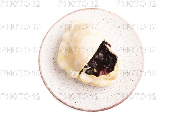 Glazed Pies with blueberry jam Isolated on white background, top view, flat lay, close up
