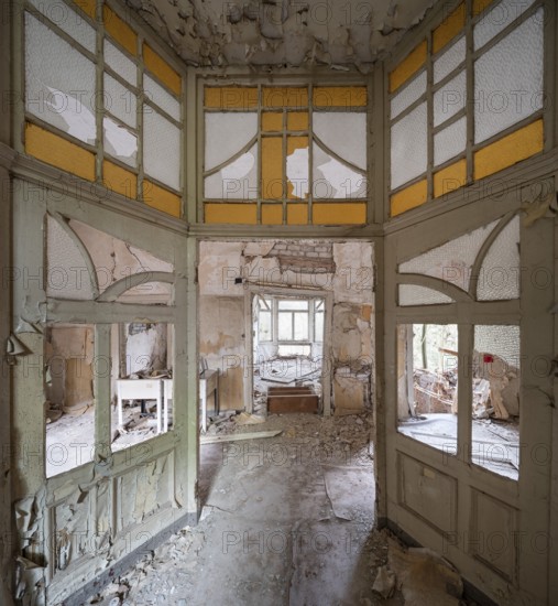 Corridor of a former sanatorium, Lost Place, Thuringia, Germany