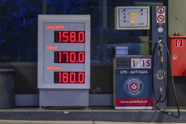 Petrol station prices and LPG, Spiez, Switzerland