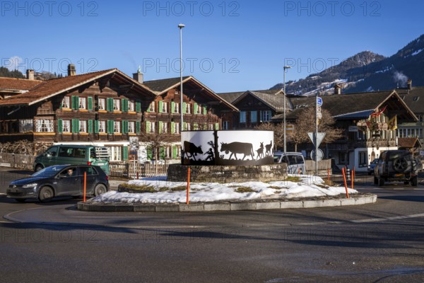 Traffic roundabout, Zweisimmen, Switzerland