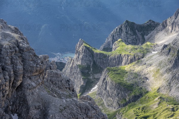 Lake Molveno and mountains in the Brenta Mountains, Parco Naturale Brenta-Adamello, Trentino, Italy