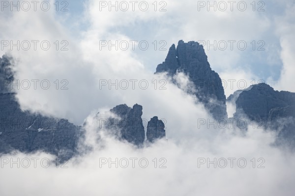 Fog and Torre Di Brentai, Rocky Mountain Peaks and Mountain Landscape, Brenta Mountains, Brenta-Adamello Natural Park, Trentino, Italy