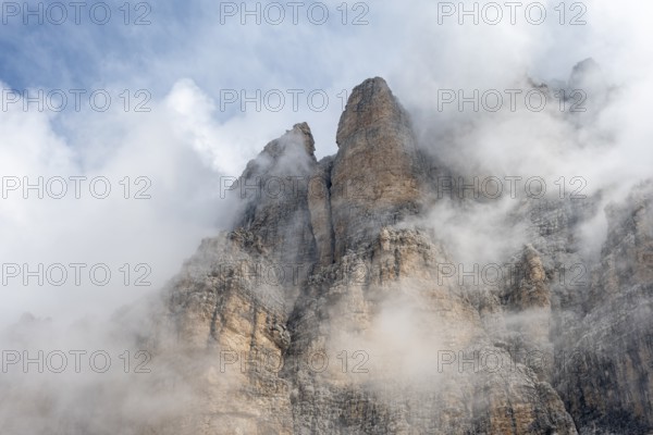 Fog, Rocky Mountain Peaks and Mountain Landscape, Brenta Mountains, Brenta-Adamello Natural Park, Trentino, Italy
