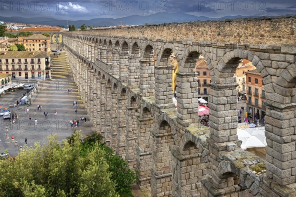 First century AD Roman Aqueduct of Segovia, Acueducto de Segovia, Castile and León, Castilla y León, Spain