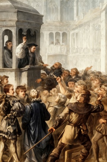 Gilbert Bourne, the last Roman Catholic Bishop of Bath and Wells, preaching at St Paul's Cross, London, England, Europe, 16th century