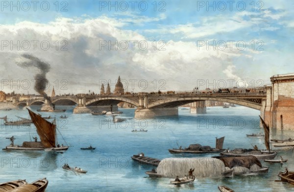 Blackfriars Bridge, bridge over the River Thames in London, England, Europe, 19th century