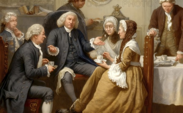A tea party at the British lexicographer and writer Dr Samuel Johnson, 1709-1784, London, England, Europe, 18th century