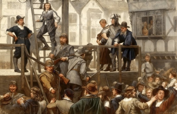 The 1643 executions of Richard Challoner and Nathaniel Tomkins, Waller's Plot, London, England, United Kingdom