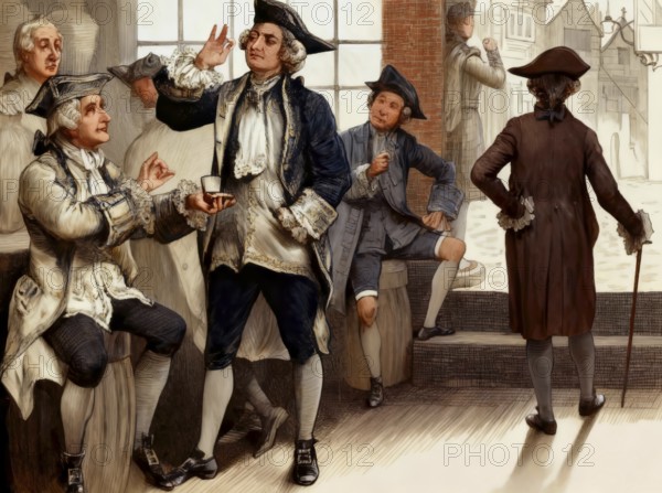 Group at Hardham's tobacco shop, John Hardham, the Fleet Street tobacconist, London, England, United Kingdom