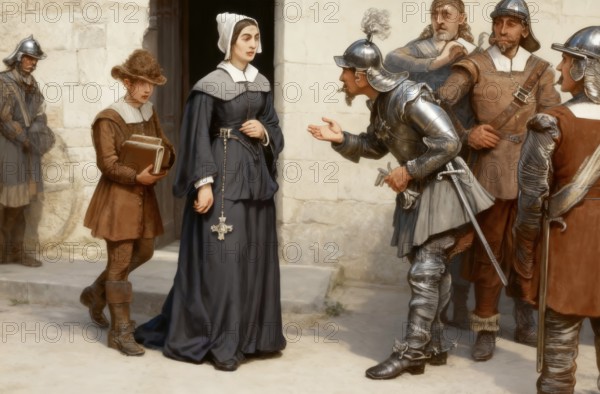 Infamous highwayman John Cottington, known as Mull Sack, stealing a watch and chain from Lady Fairfax, Anne de Vere, London, Fleet Street, 17th century, England, United Kingdom