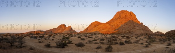Wide panoramic view of the rock formations of Spitzkoppe in the Namibian desert, Spitzkoppe, Namibia