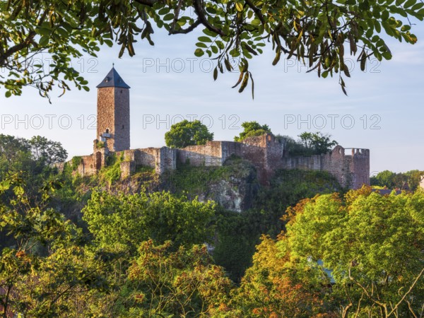 Ruins of Giebichenstein Castle in autumn in morning light, Halle an der Saale, Saxony-Anhalt, Germany