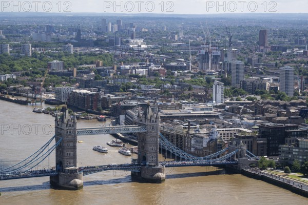 City panorama seen from Sky Gardens with Tower Bridge spanning the Thames, London, England, Great Britain
