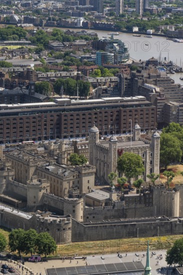 View of the Tower of London and the River Thames from Sky Gardens, London, England, Great Britain