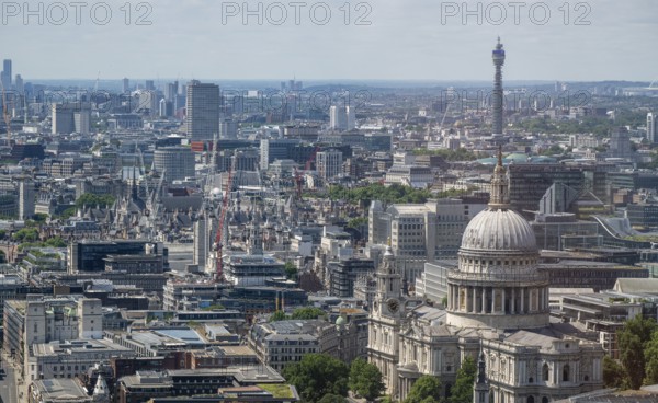 View of London city center from Sky Gardens with St. Paul's Cathedral and BT Communication Tower, London, England, Great Britain