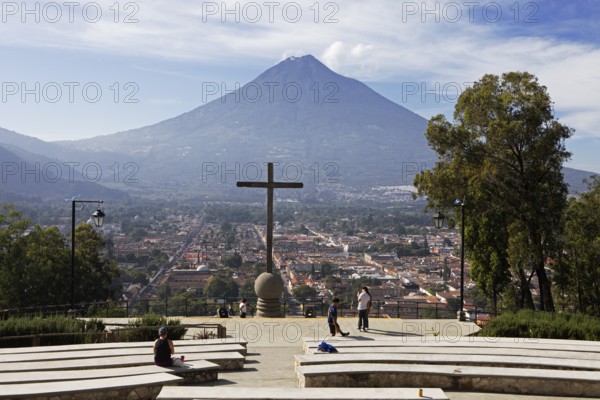Parque Cerro de la Cruz, Fuego Volcano in the back, Antigua, Highlands, Sacatepéquez Department, Guatemala