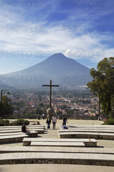 Parque Cerro de la Cruz, Fuego Volcano in the back, Antigua, Highlands, Sacatepéquez Department, Guatemala