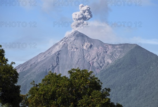 Fuego smoking volcano, Antigua, Highlands, Sacatepéquez Department, Guatemala