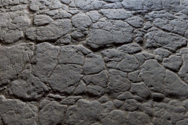 Stamped floor, detail, reconstructed courtyard with nine houses built by a large farmer from the Viking Age, Fyrkat Viking Farm, Hobro, Denmark
