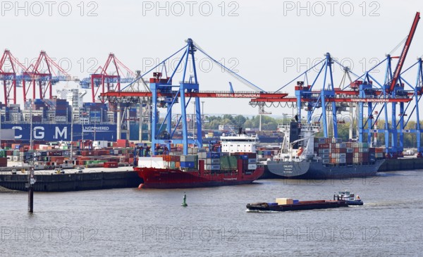Container ships at the Burchardkai terminal on the Elbe in the Port of Hamburg, Hanseatic City of Hamburg, Germany
