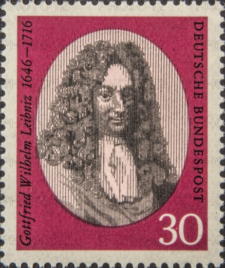 Gottfried Wilhelm Leibniz (1646-1716) was a German mathematician and philosopher. He laid the foundations of infinitesimal calculus. Portrait on a German postage stamp