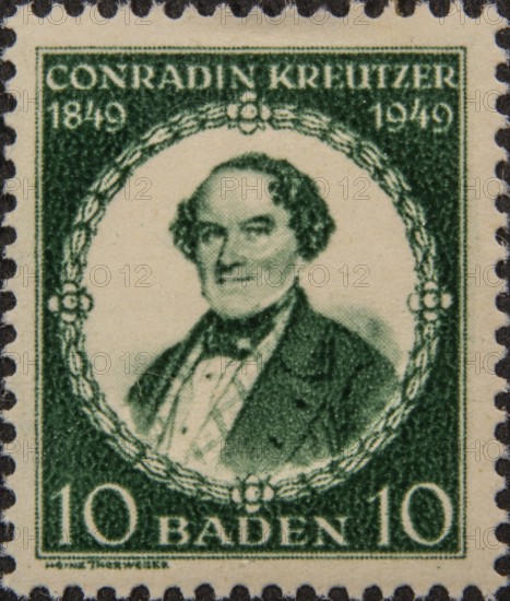 Conradin Kreutzer, originally Kreuzer, (1780-1849) was a German composer. Portrait on German postage stamp