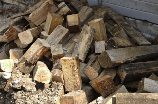 Remains of wooden beams on a construction site