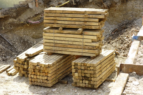 Wooden beams on a construction site