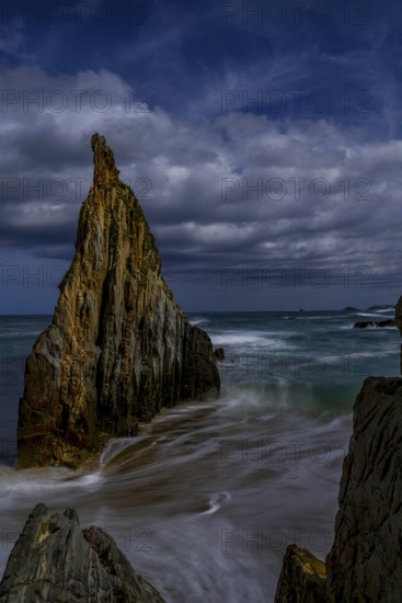 The iconic rock at Playa de Mexota, Costa Verde Asturias, Spain