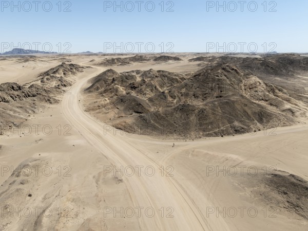 Aerial view, dry barren mountains in Moon Valley, rocky landscape ridged by erosion, Namib-Naukluft Park, Namib Desert, Namibia