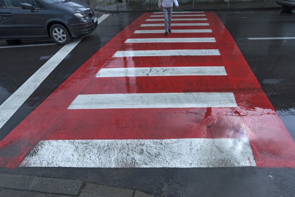 Rainy red white zebra stripes, Cluj-Napoca, Romania
